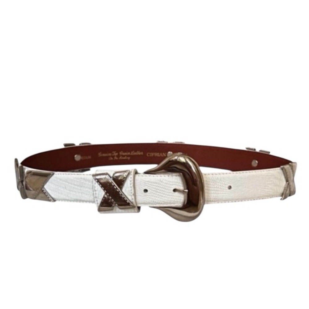Cipriani White Alligator Embossed Leather Belt with Silver Accents
